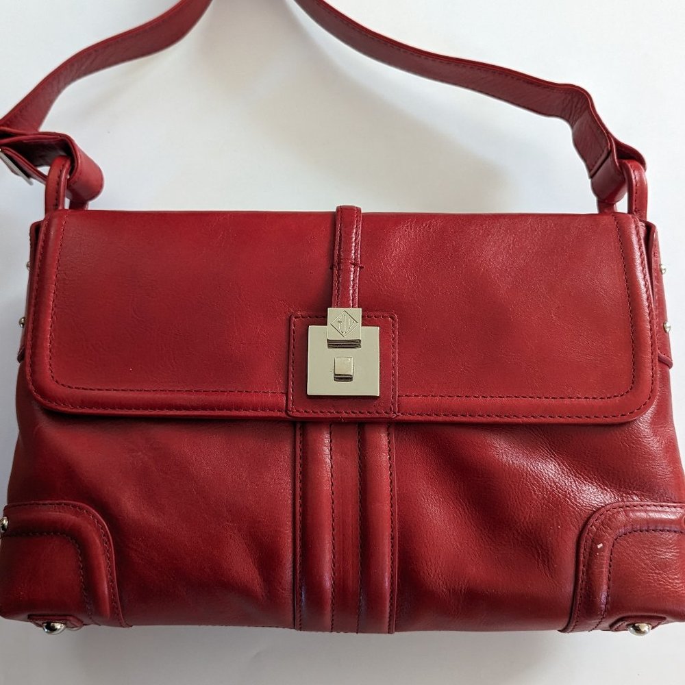 Eileen West Bright Red Bag with linked/chain Coin Purse  -Crossbody/Shoulder Bag